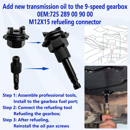 Metal Transmission Oil Filling Tool Set Compatible with Mercedes-Benz 725.0 9G-Tronic 9-Speed Transmission – 4pcs ATF Oil Change Filler Adapter Replaces 725589009000, 725589029000 (ATF109)